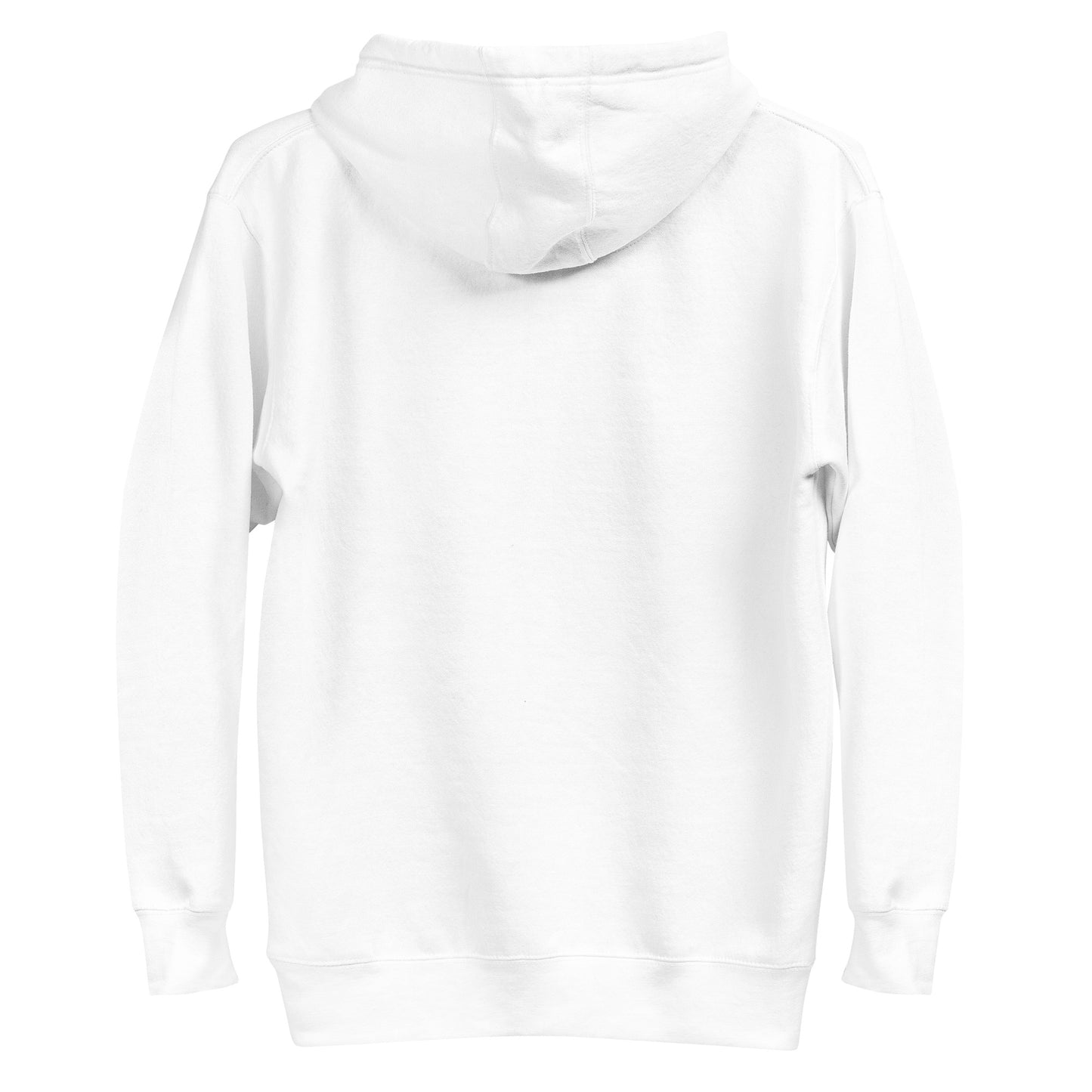 White unisex hoodie with funny "MEOUCH" cat meme design and a hammer