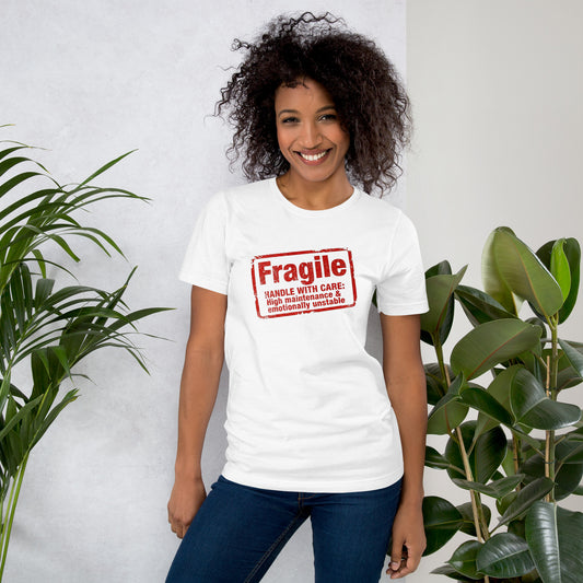 Unisex t-shirt featuring "FRAGILE" text - Aesthetic soft grunge style shirt