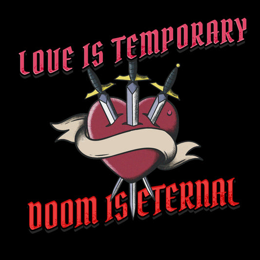 Black unisex t-shirt featuring "DOOM IS ETERNAL" text and [DESCRIBE DESIGN e.g., pixel art demon / shotgun graphic] - Funny gaming shirt