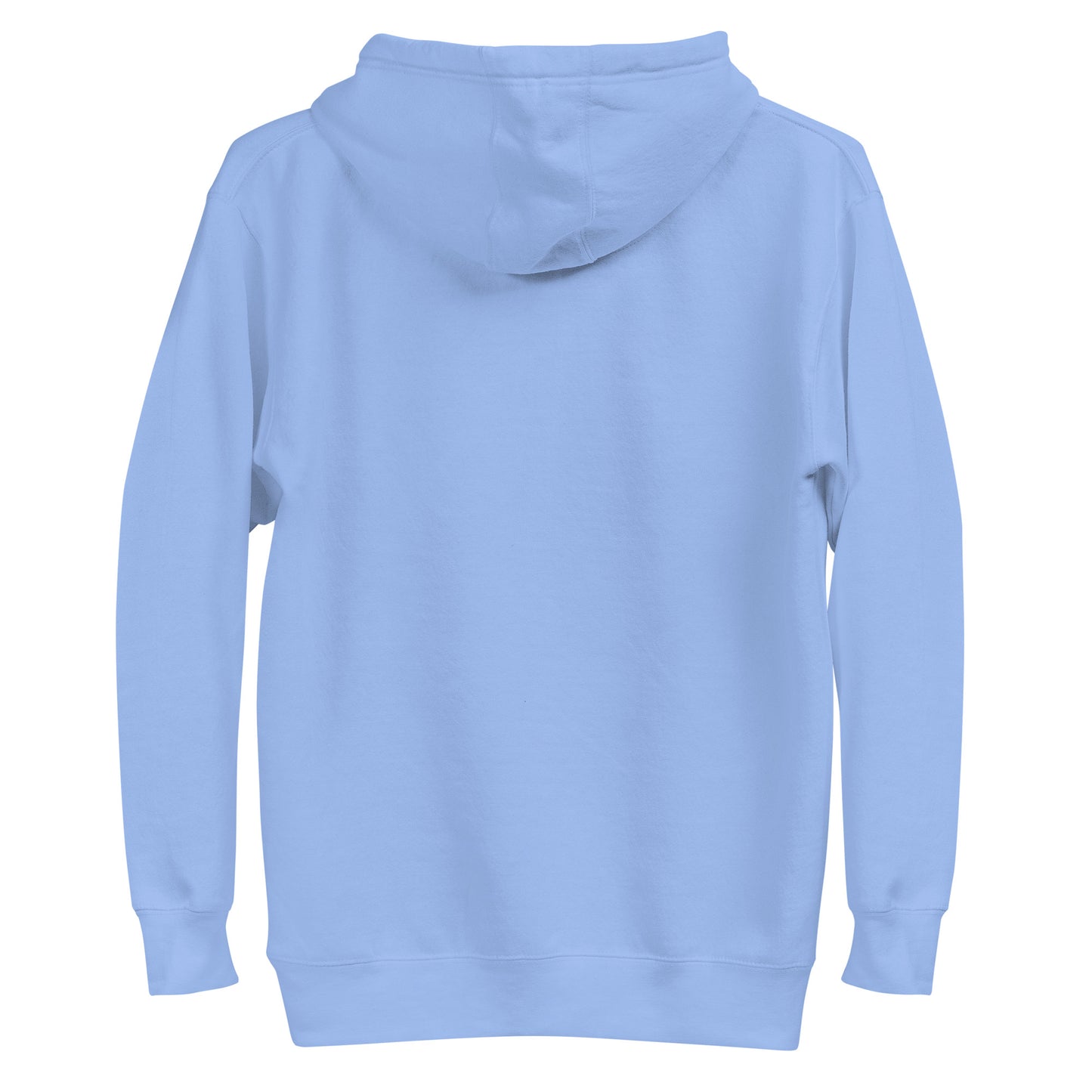 Carolina Blue unisex hoodie featuring a running Santa Claus cartoon and "MERRY CHAOS" text