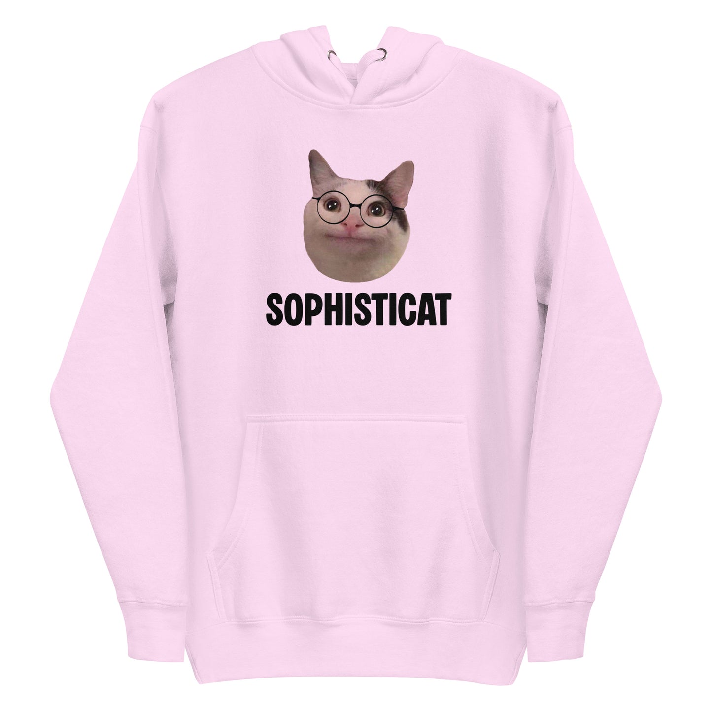 Lavender unisex hoodie featuring Beluga cat wearing round glasses and "SOPHISTICAT" text