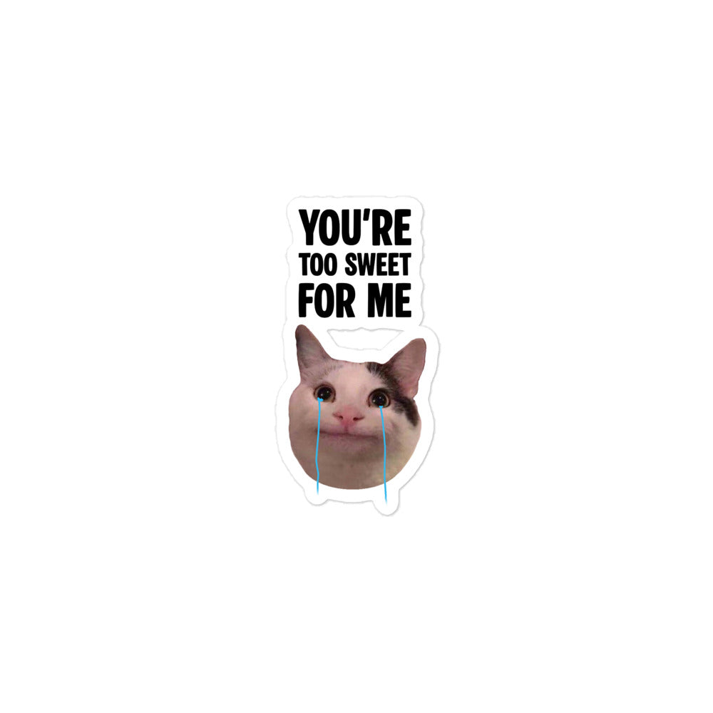 Funny sad cat meme sticker - Crying Polite Cat decal for laptops