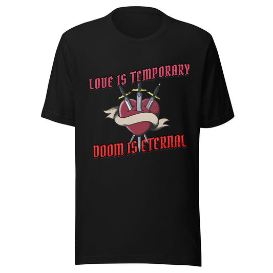 Black unisex t-shirt featuring "DOOM IS ETERNAL" text and [DESCRIBE DESIGN e.g., pixel art demon / shotgun graphic] - Funny gaming shirt